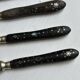 Set of 5 antique table knives in inlaid ebony, circa 1900.