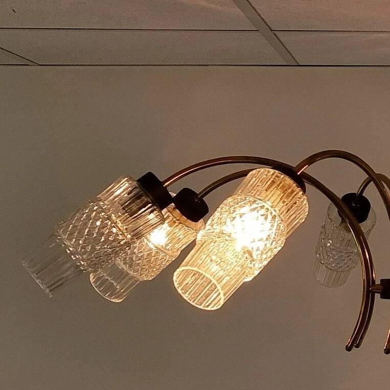 Lustre vintage en laiton et bois