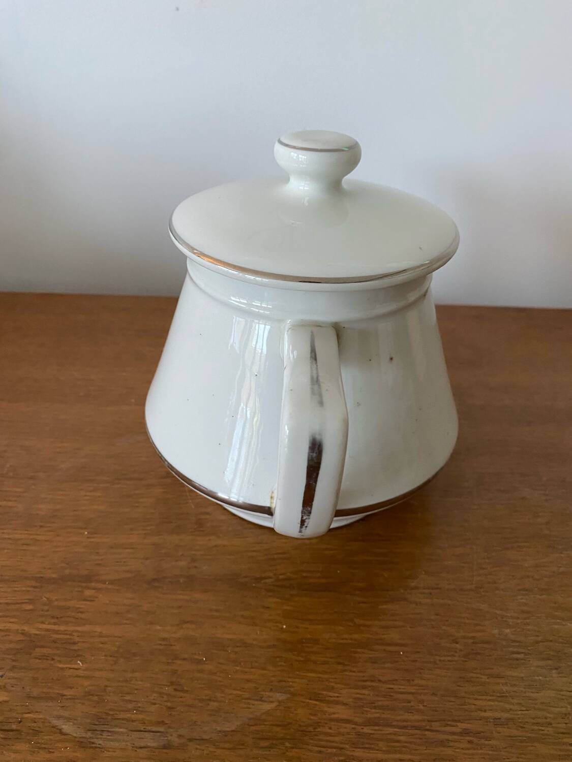 Antique Aluminite Teapot FRUGIER White & Silver Ceramic Vintage