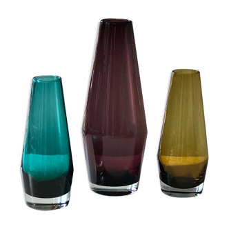 Série de 3 vases en verre fabriqués par Tamara Aladin pour Riihimaki