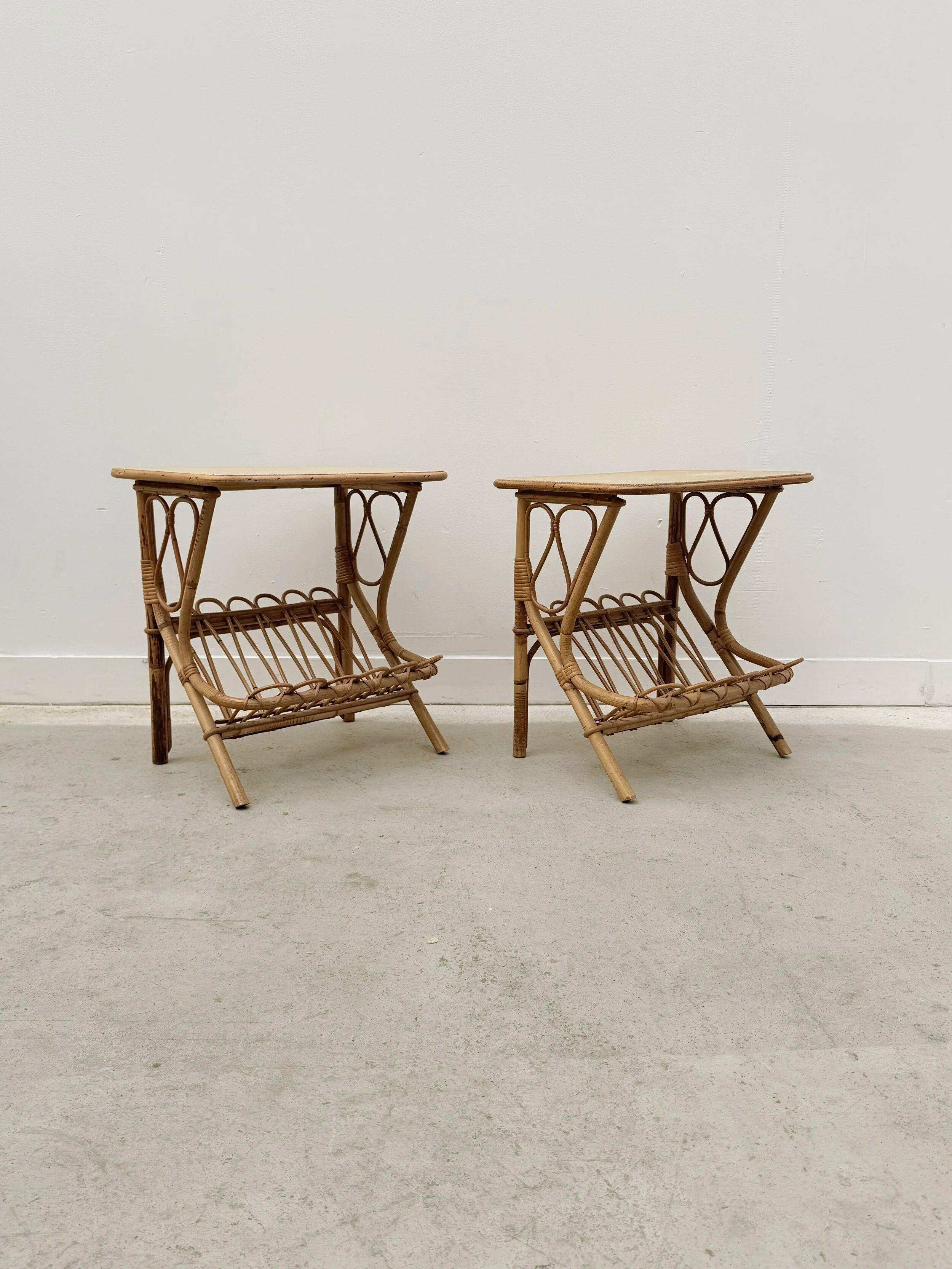 Pair of rattan bedside tables, France 1960
