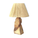 Brutalist sandstone lamp with raffia lampshade
