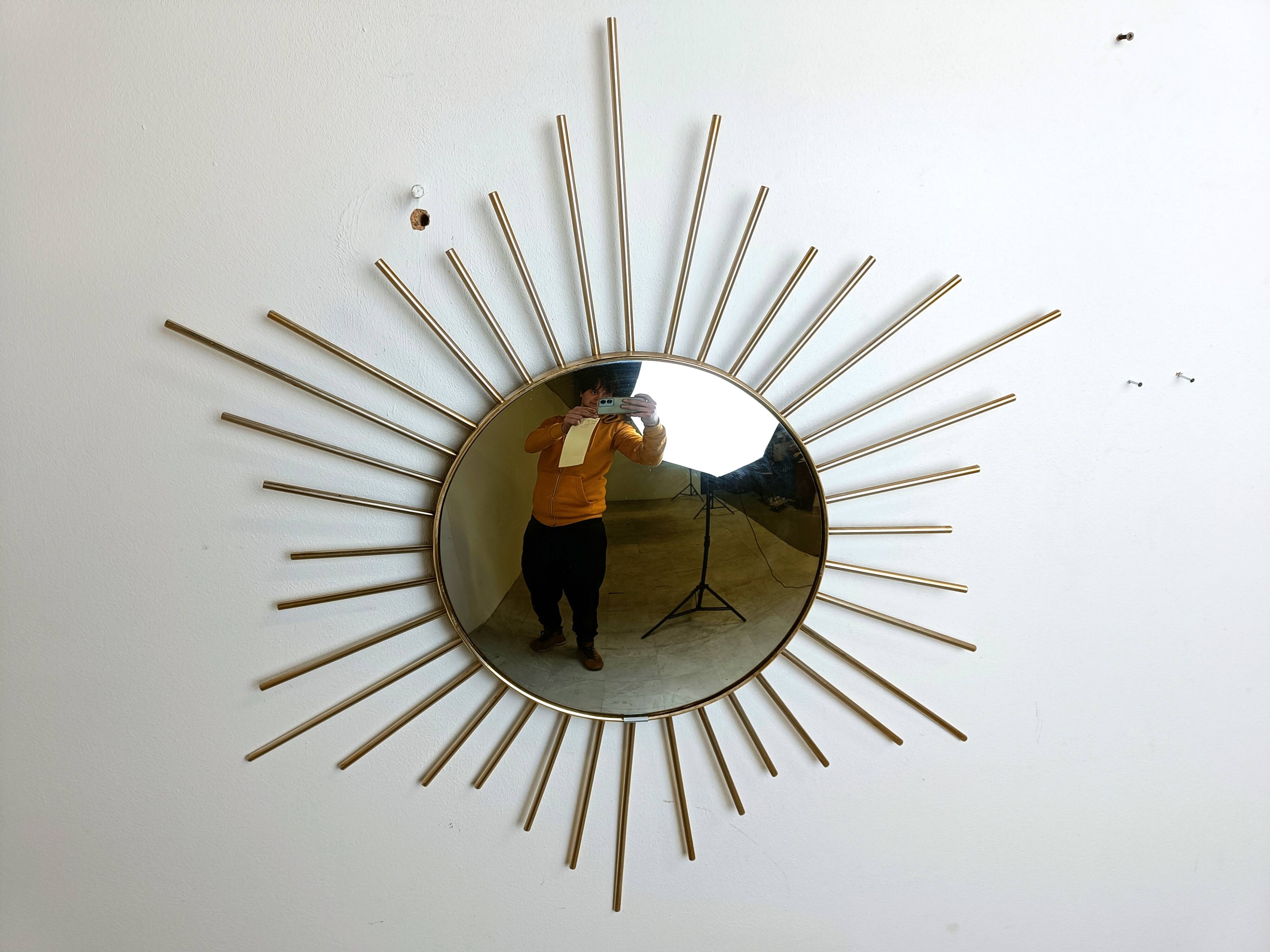 Vintage brass sunburst mirror 1970s