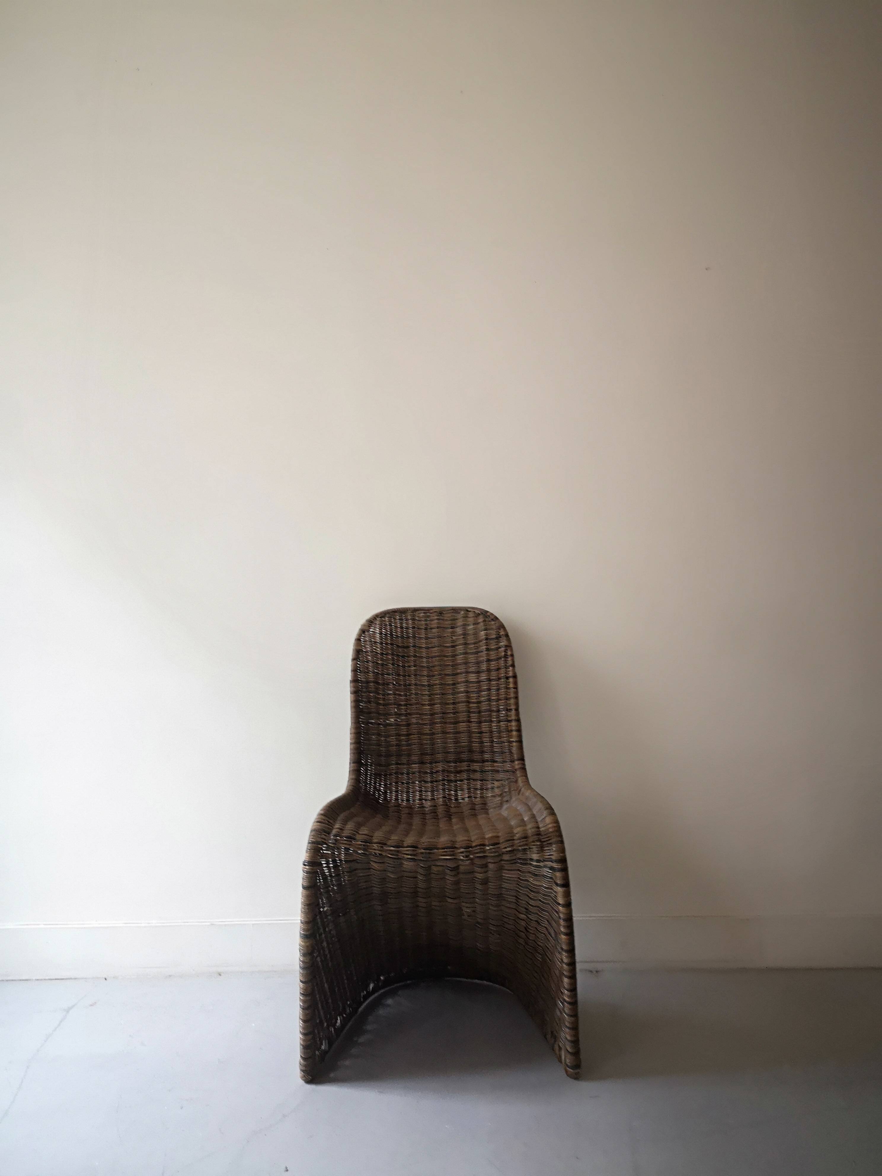 set de 2 chaises incurvées en rotin, design 1960 / 1970