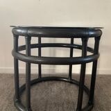 Table d’appoint vintage en rotin et verre fumé