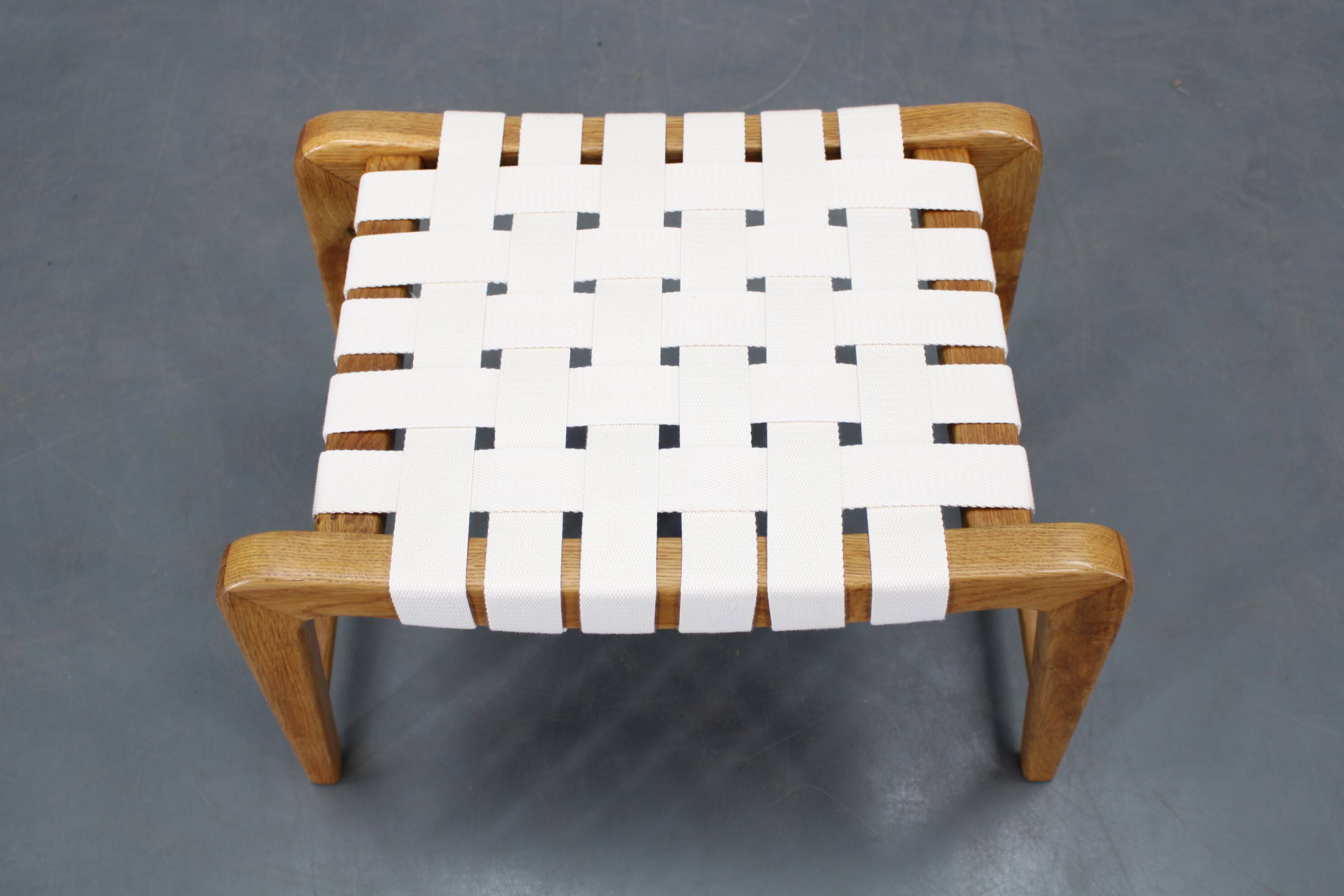 Jan Vaněk mid-century oak stool, Czechoslovakia, 1950s