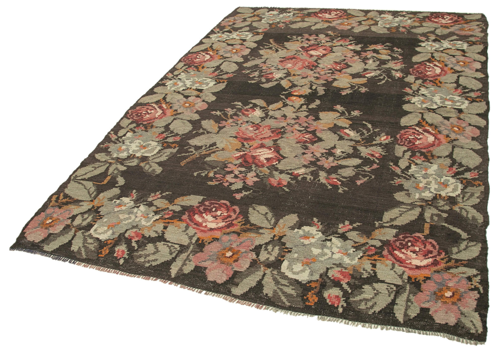 Hand-Knotted Vintage Tapestry Brown Kilim 178 cm x 270 cm - 23371