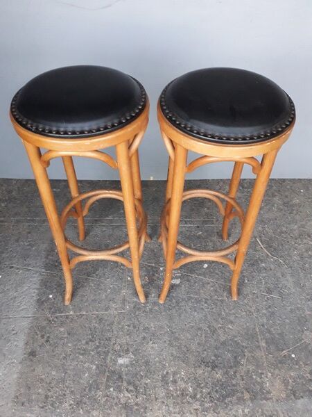 Paire 2 tabourets bistrot bar bois courbé st art deco