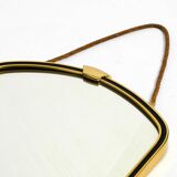 Beautiful small mid-century brass wall mirror with braided hanging strap