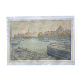 Lithograph Henri Riviere, l'institut et la cite serie paysages parisiens