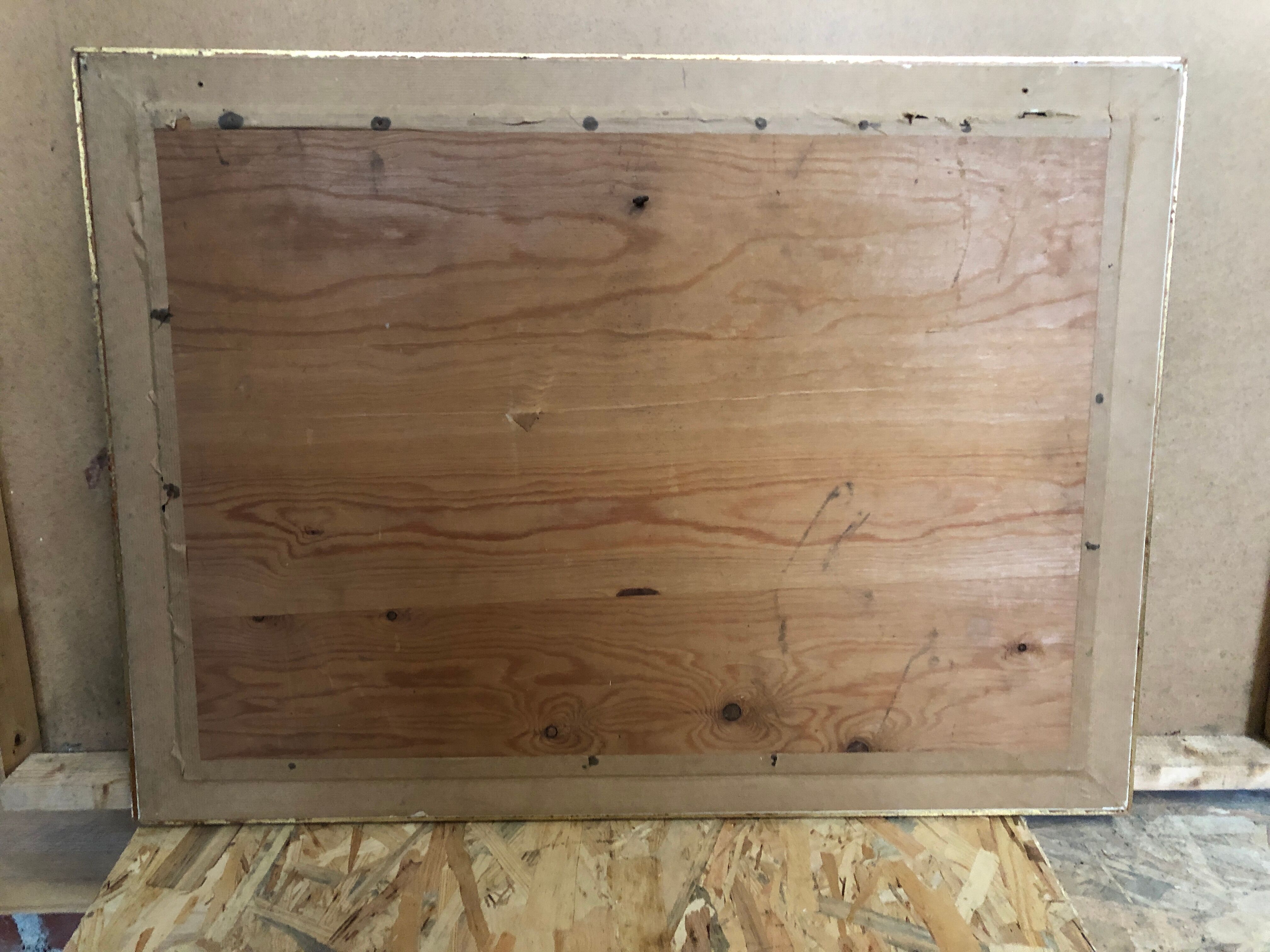 Old painting on canvas buffet 56 Notre Dame Paris + vintage wooden frame