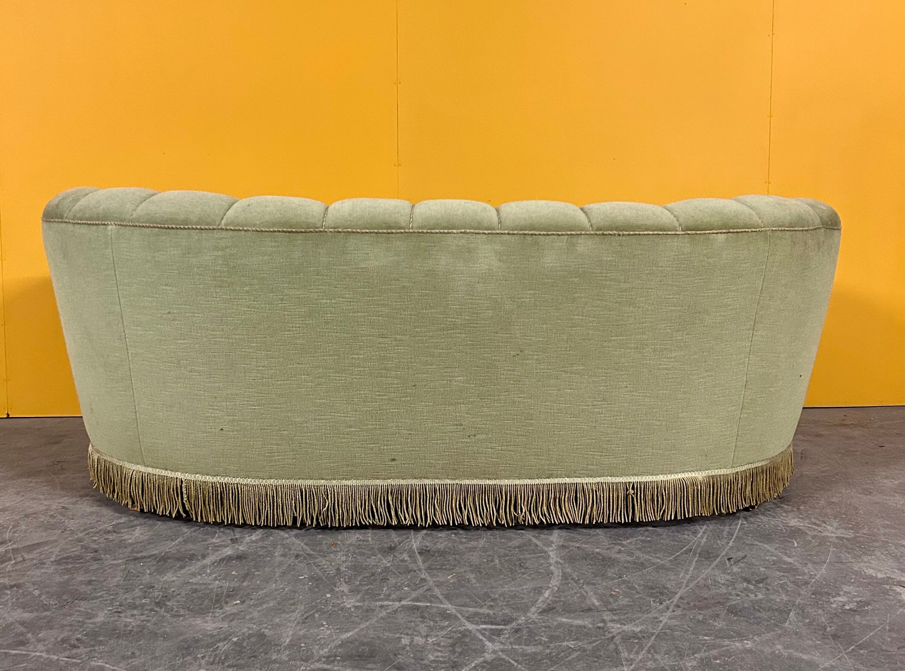 Danish 3 seater banana shaped sofa 1940s