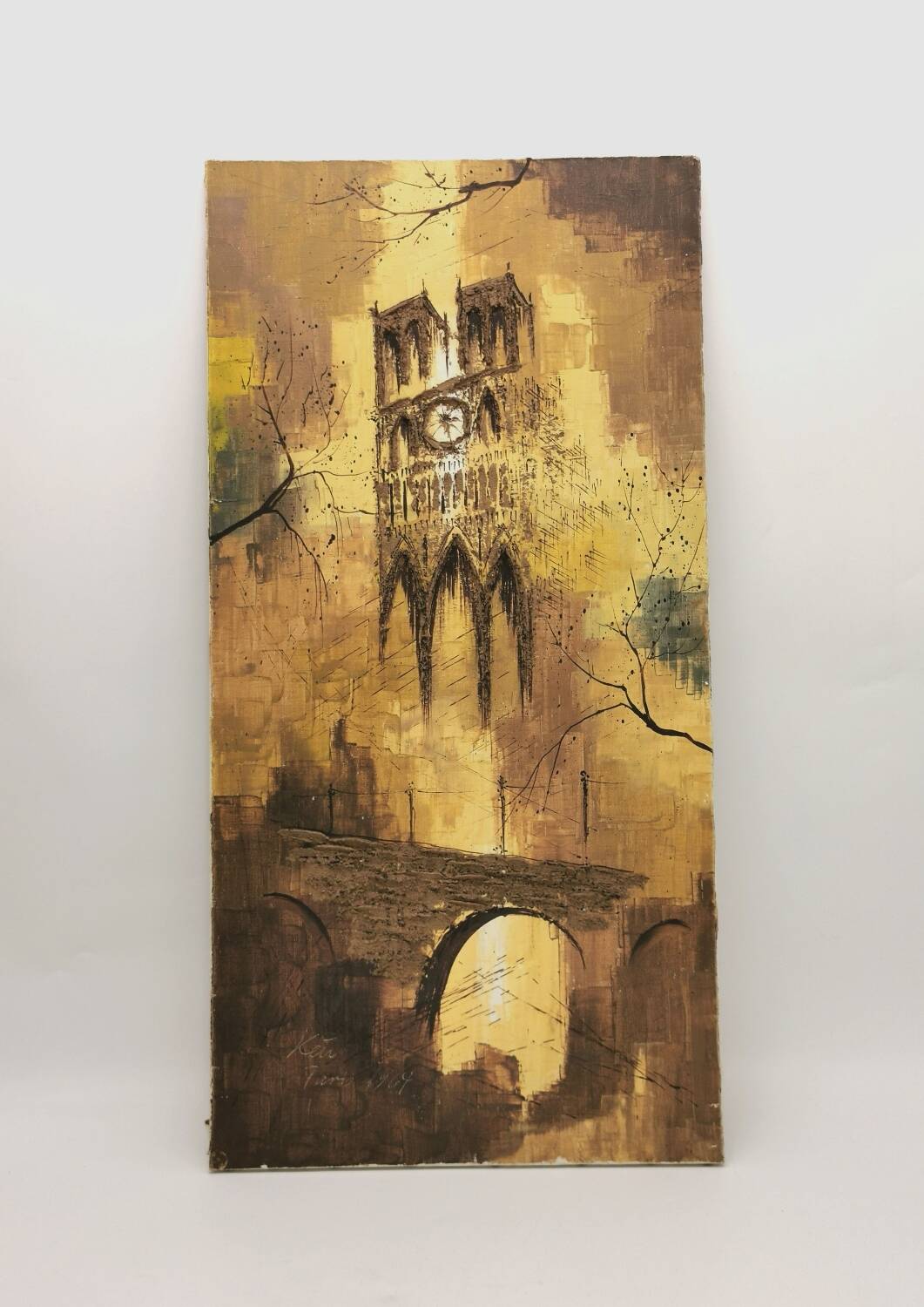 Notre Dame painting original signed 1964