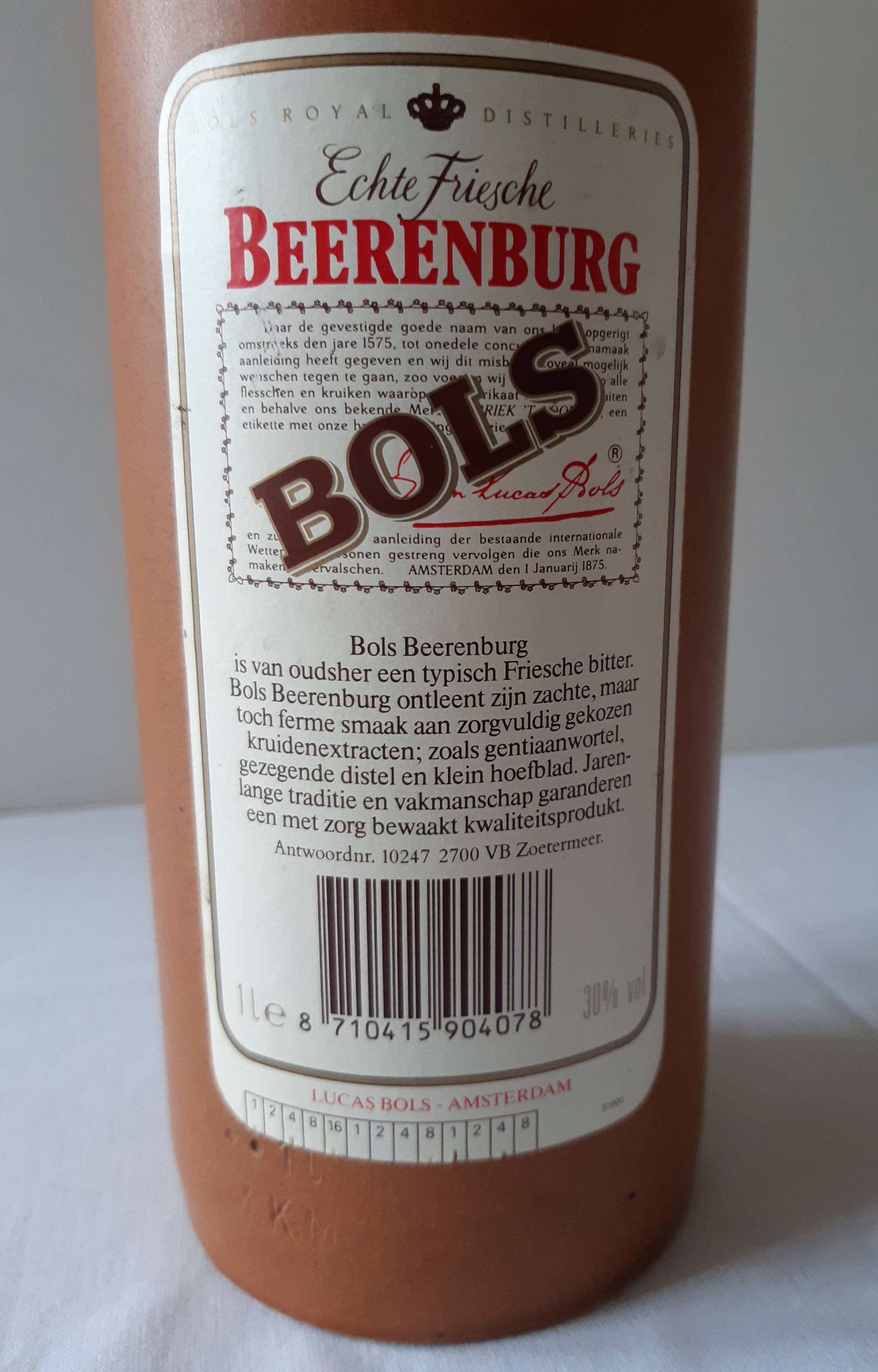 Old sandstone bottle - Erven Lucas Bols Beerenburg Amsterdam clay bottle m.k.m