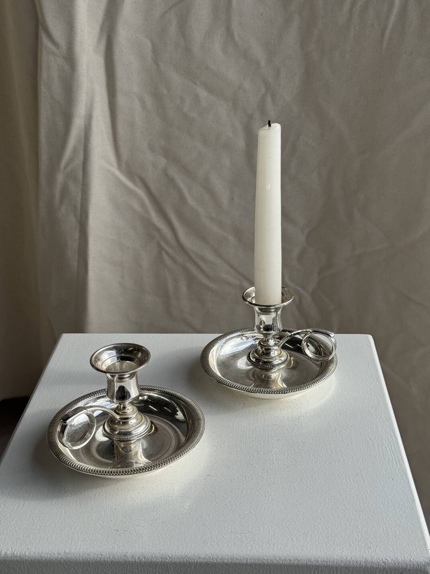 Pair of small antique silver-plated candlesticks D12 H8
