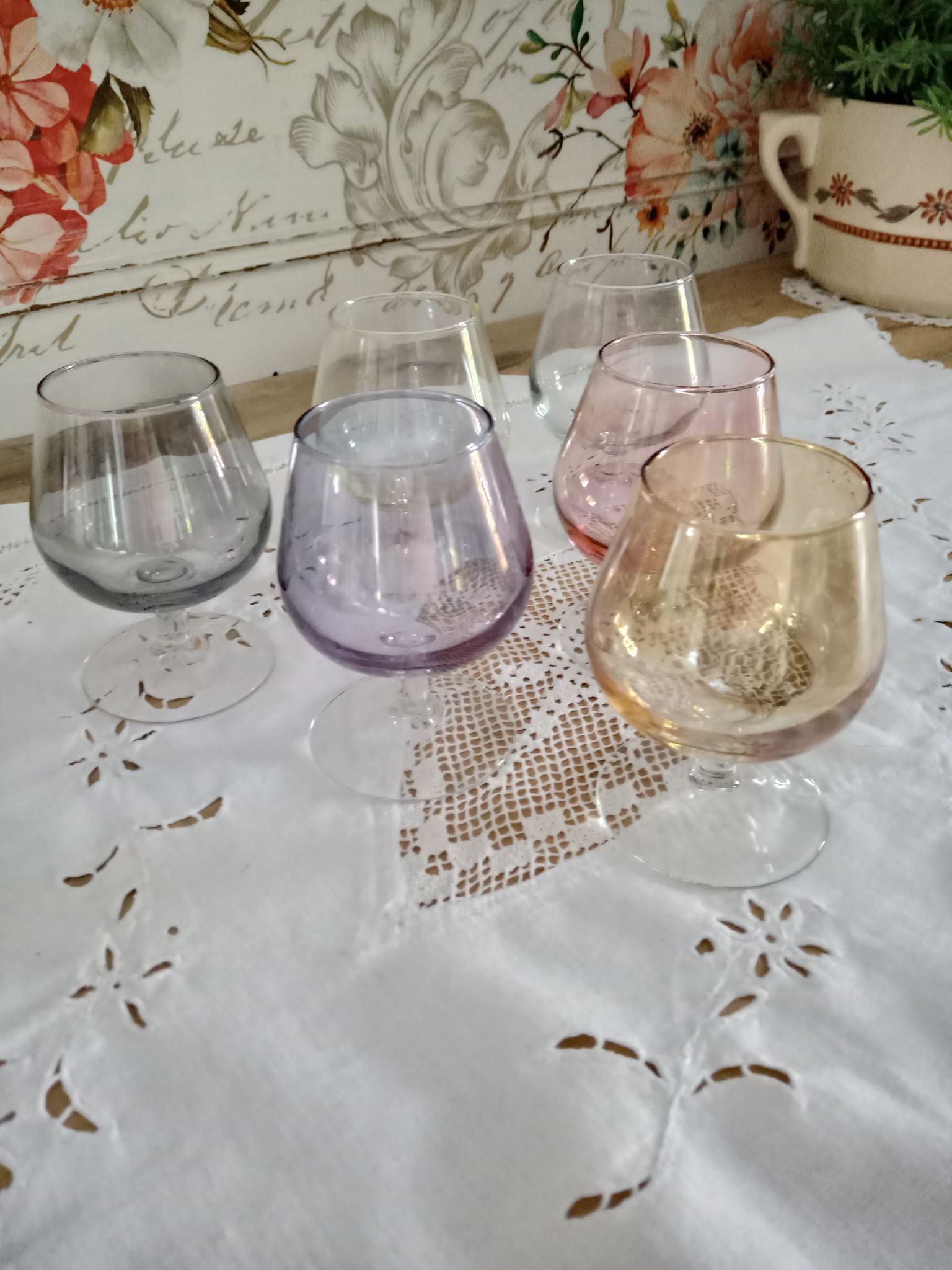 Lot de 6 verres à cognac arlequins