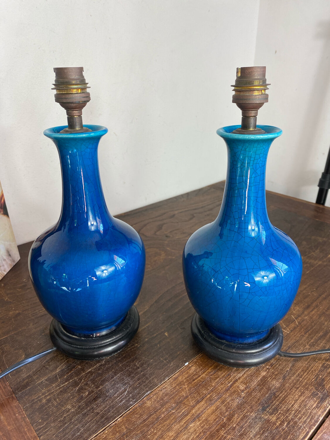 Pair of crackled ceramic lamps