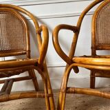Paire de fauteuils en rotin et cannage vintage