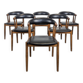 Série de 6 chaises BA113 de Johannes Andersen pour Brdr. Andersens Møbelfabrik en teck et skaï noir