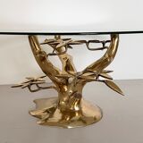 Coffee table in tree shape in full brass and cut glass, 1970s
