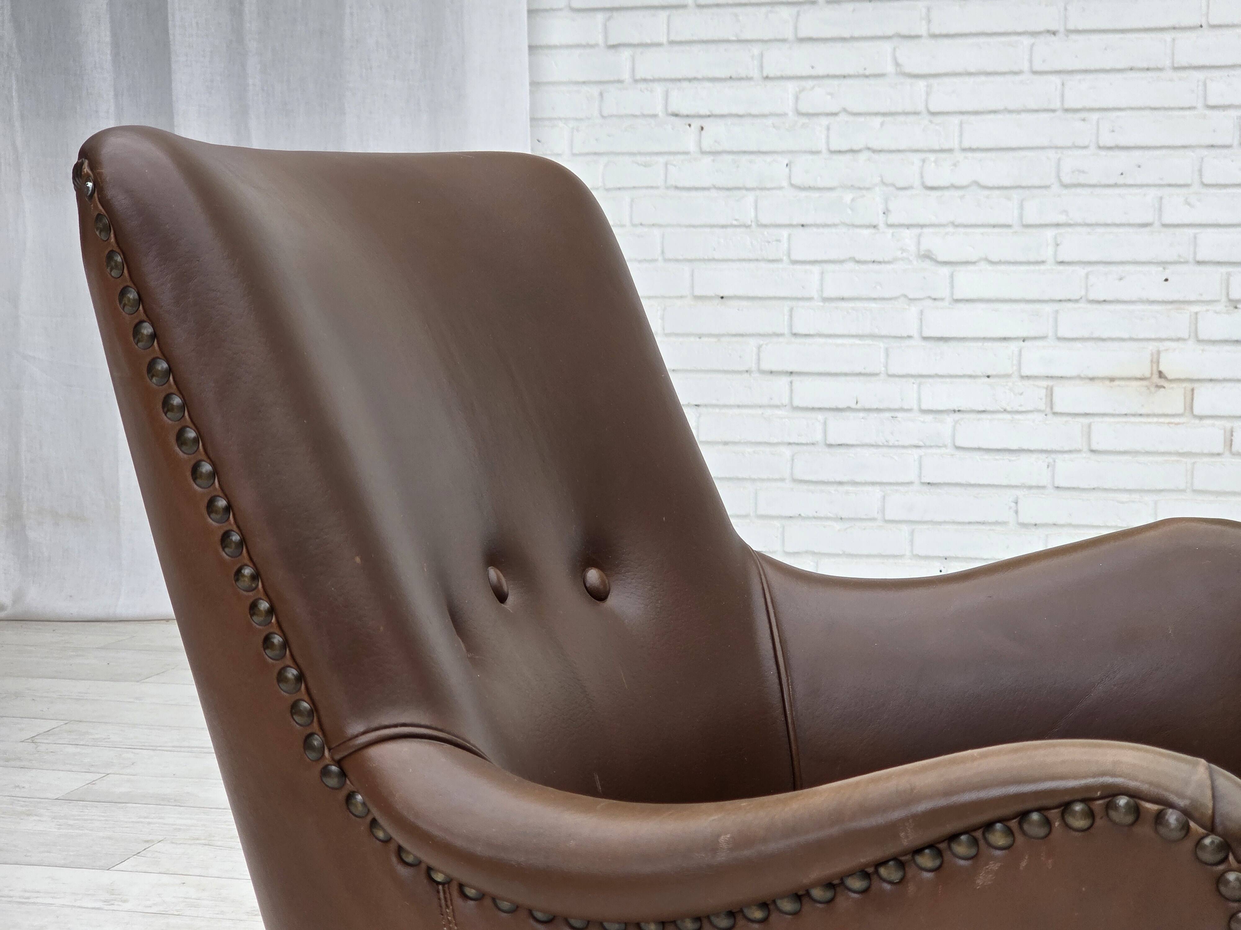 1960s, Danish armchair, furniture leather, ash wood legs.