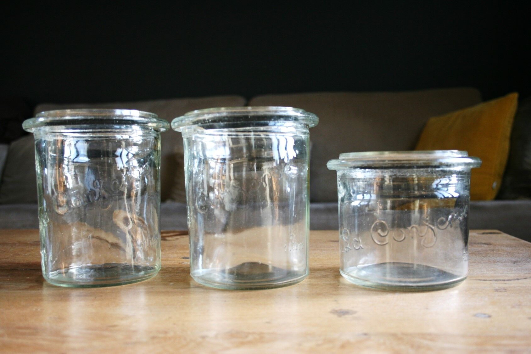 Ensemble de 3 pots vintage en verre La Conserve