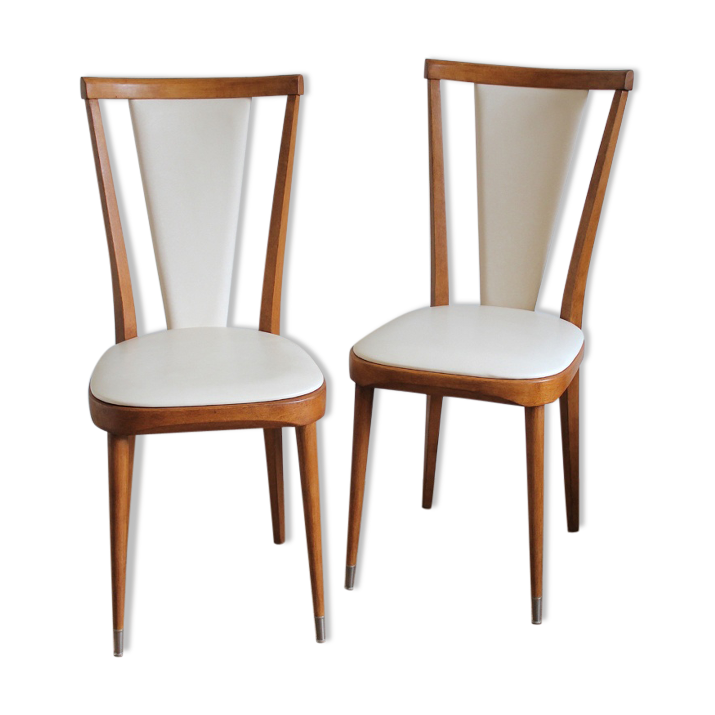 Pair of Scandinavian style wooden chairs and skaï