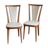 Pair of Scandinavian style wooden chairs and skaï