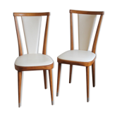 Pair of Scandinavian style wooden chairs and skaï