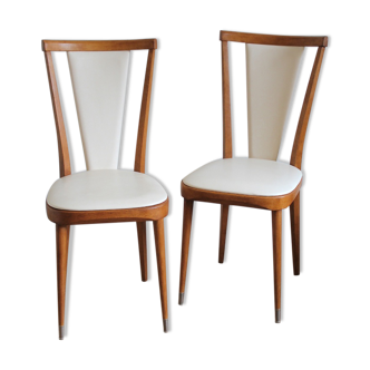 Pair of Scandinavian style wooden chairs and skaï