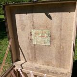 Antique travel trunk, wooden and leather transport case, 1900