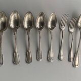 Set of 10 silver metal cutlery, hallmark 84, consisting of 6 tablespoons including one monogram