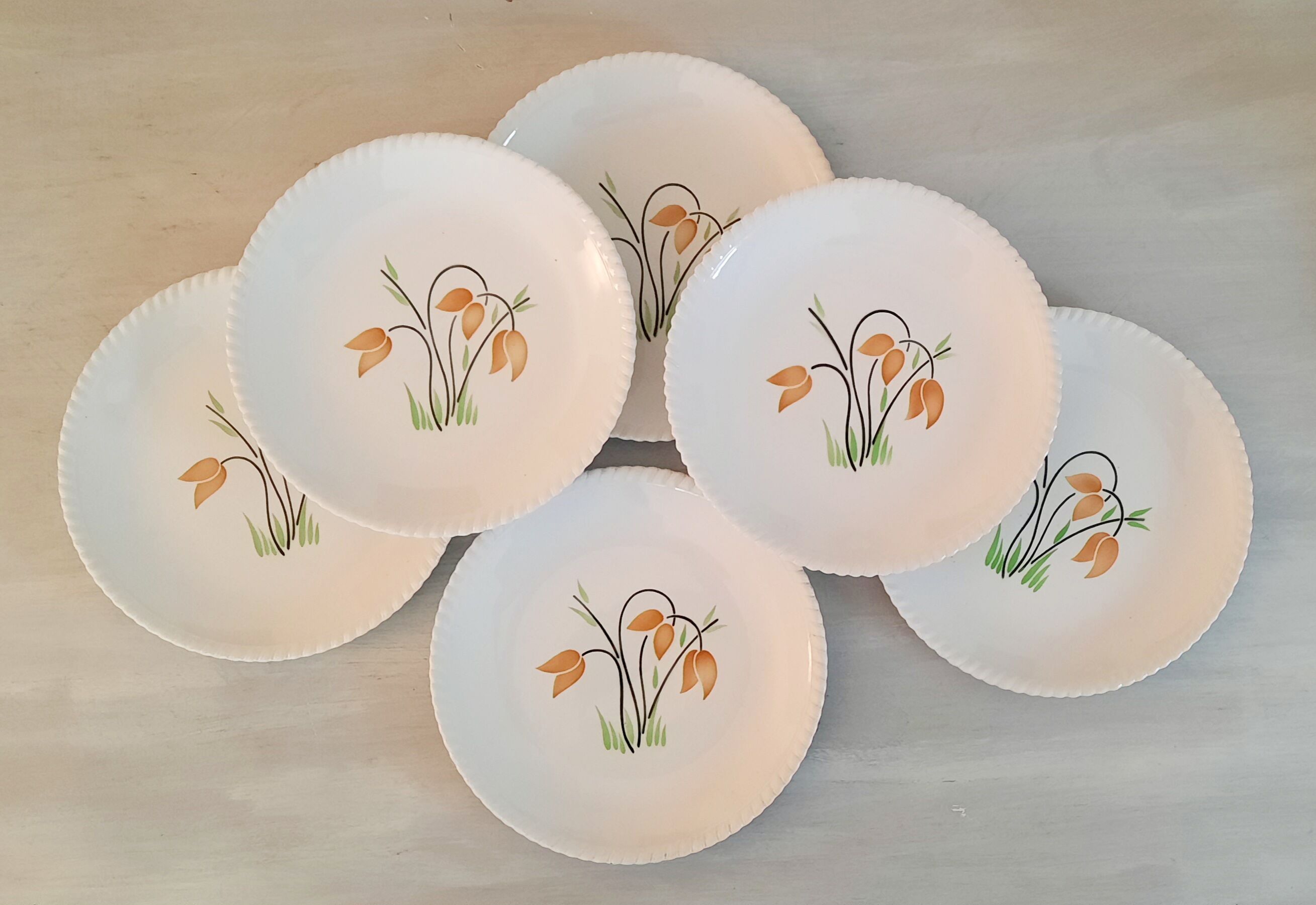 Badonviller Lunéville k&g flat faience plates vintage tulip decor