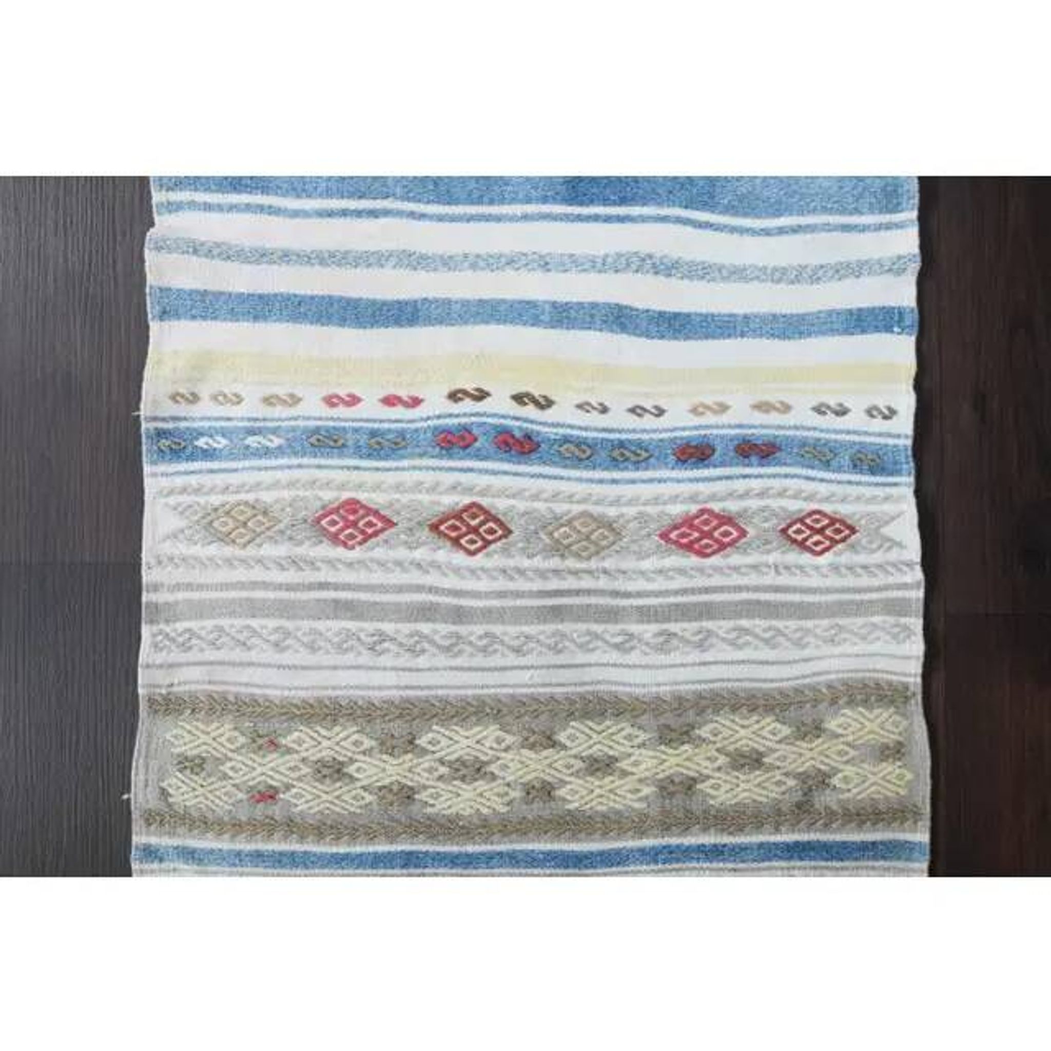 1970s Vintage Turkish Hand-Knotted Wool Cotton White Runner Rug 66x288