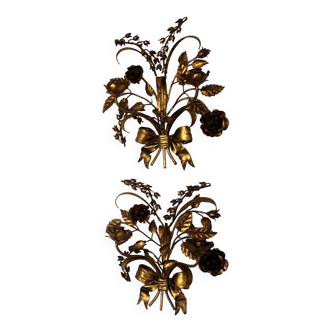 Pair of gilt double wall candleholders by Hans Kögl, 1960s