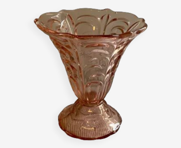 Vase vintage en verre rose moulé 1960