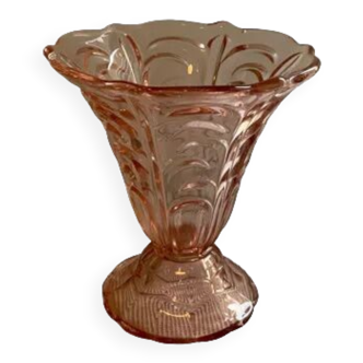 Vase vintage en verre rose moulé 1960