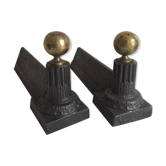 Pair of neoclassical andirons with ball brass
