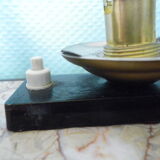 Art deco lamp, to pose, marble base, brass bird decoration, opaline - 40s