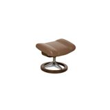 Brown Stressless Leather Wing Lounge Chair with Stool, Set of 2