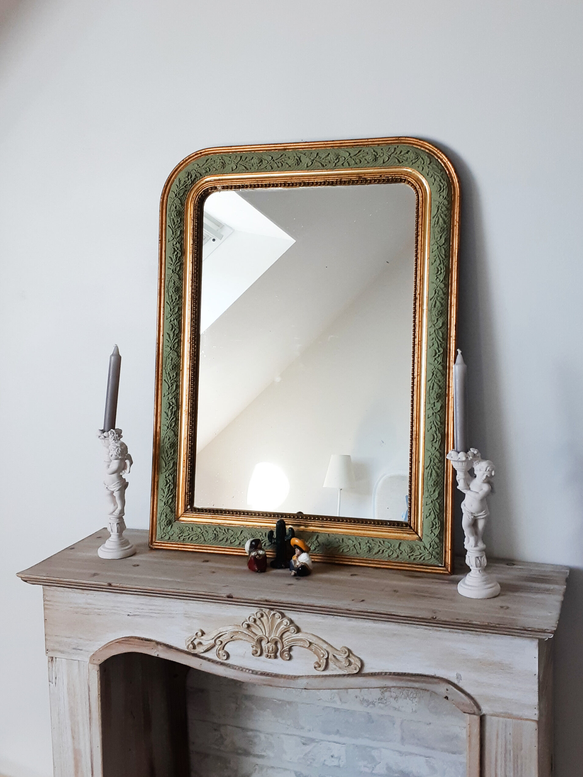 Golden and green grey mirror Louis Philippe - 75cm x 57cm