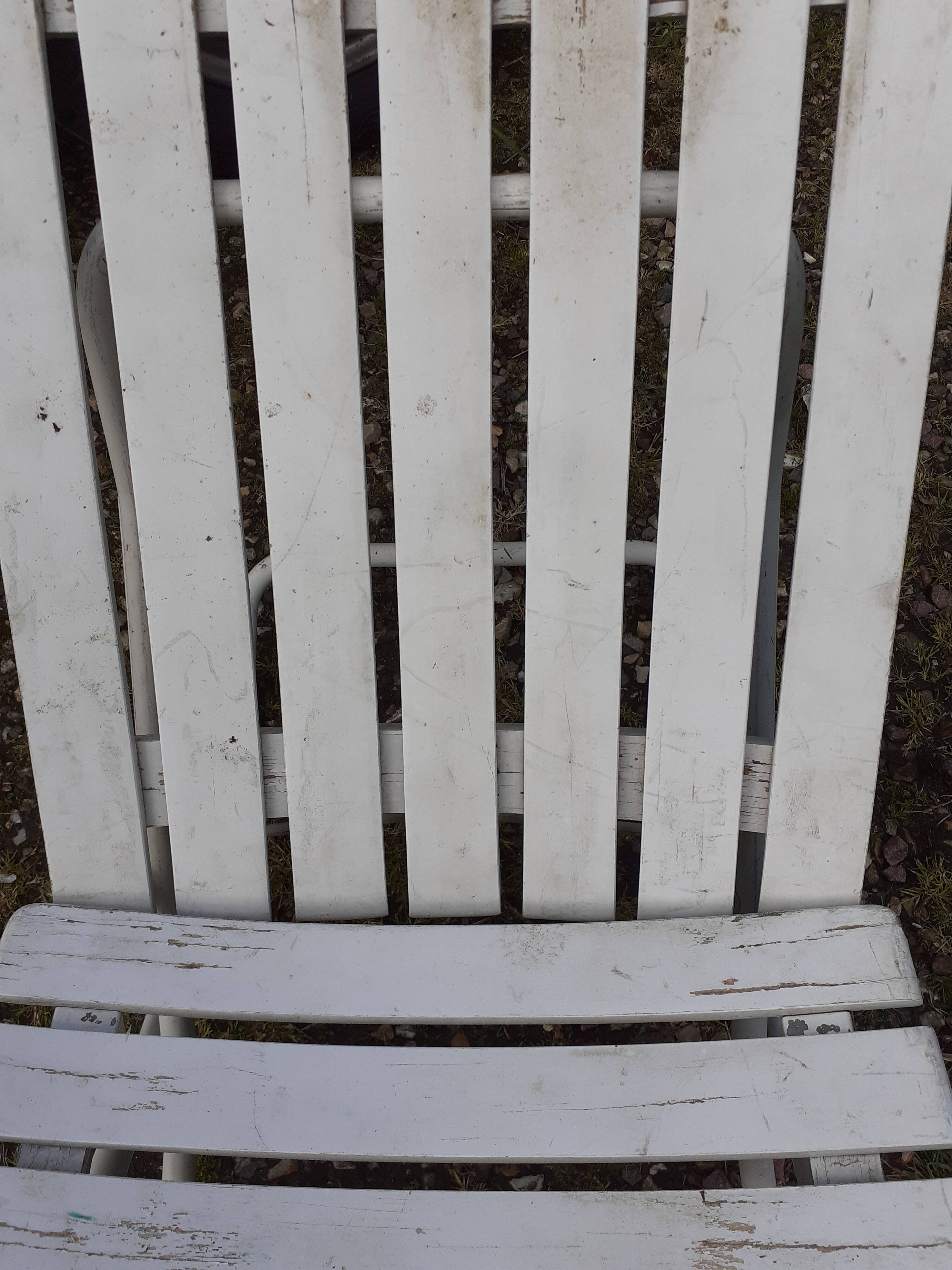 Pair of iron and old wood garden chairs