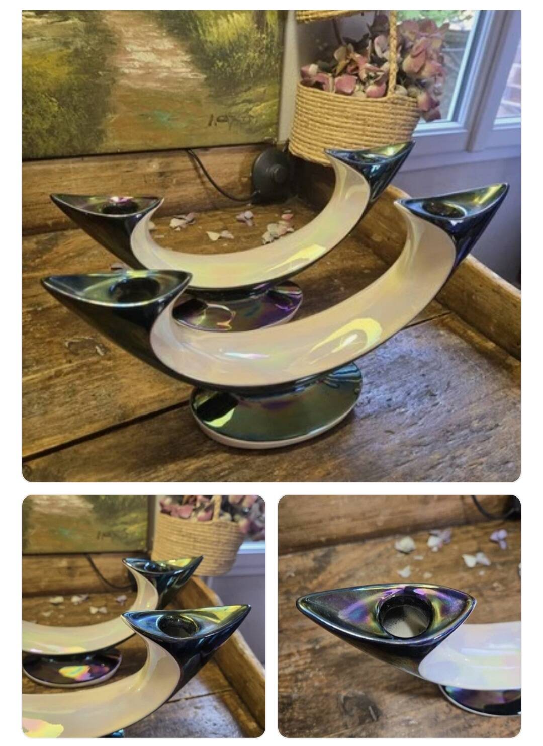 Magnifique Paire De Bougeoirs En Verceram 1950