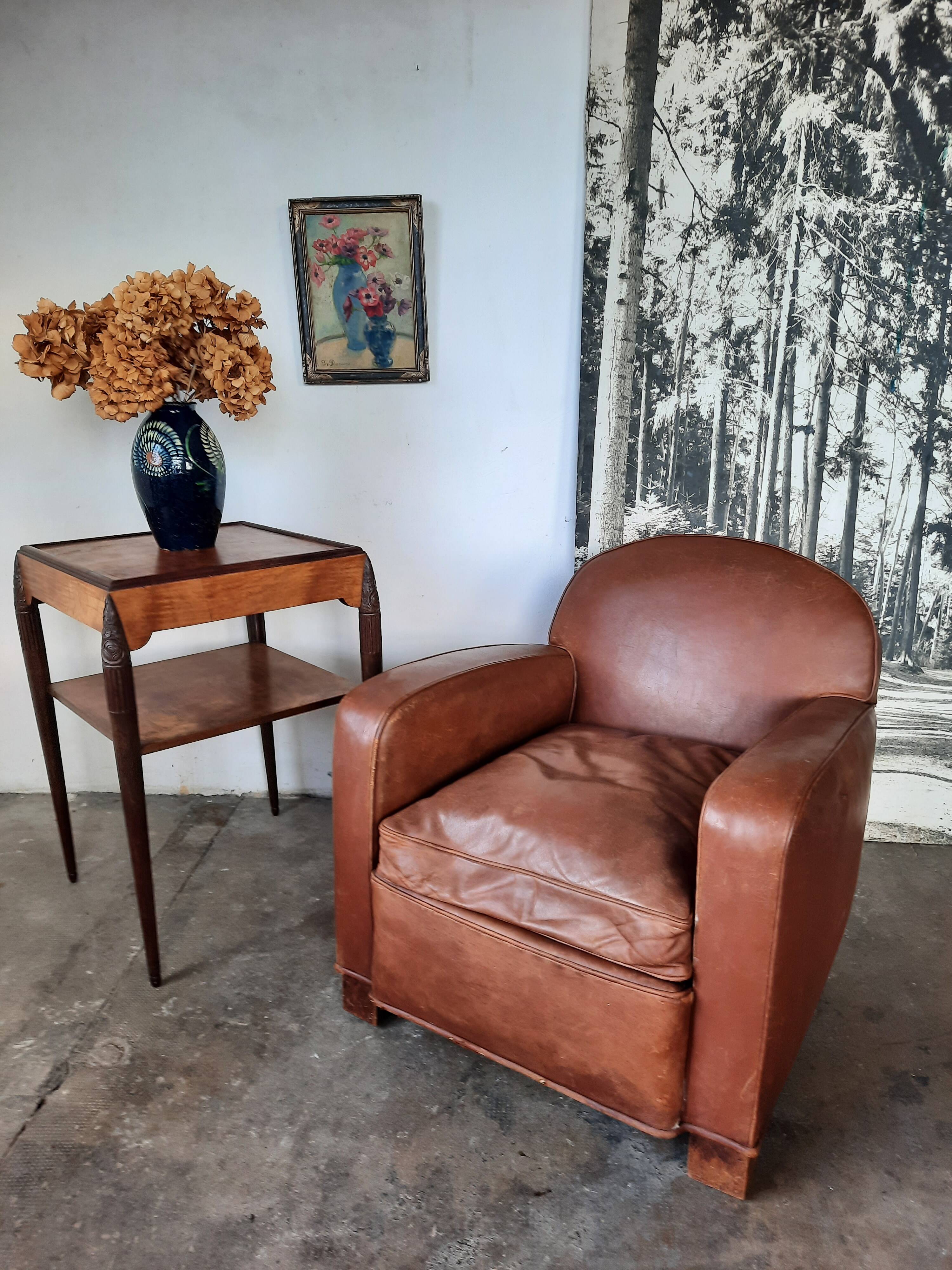 Leather club armchair, art deco