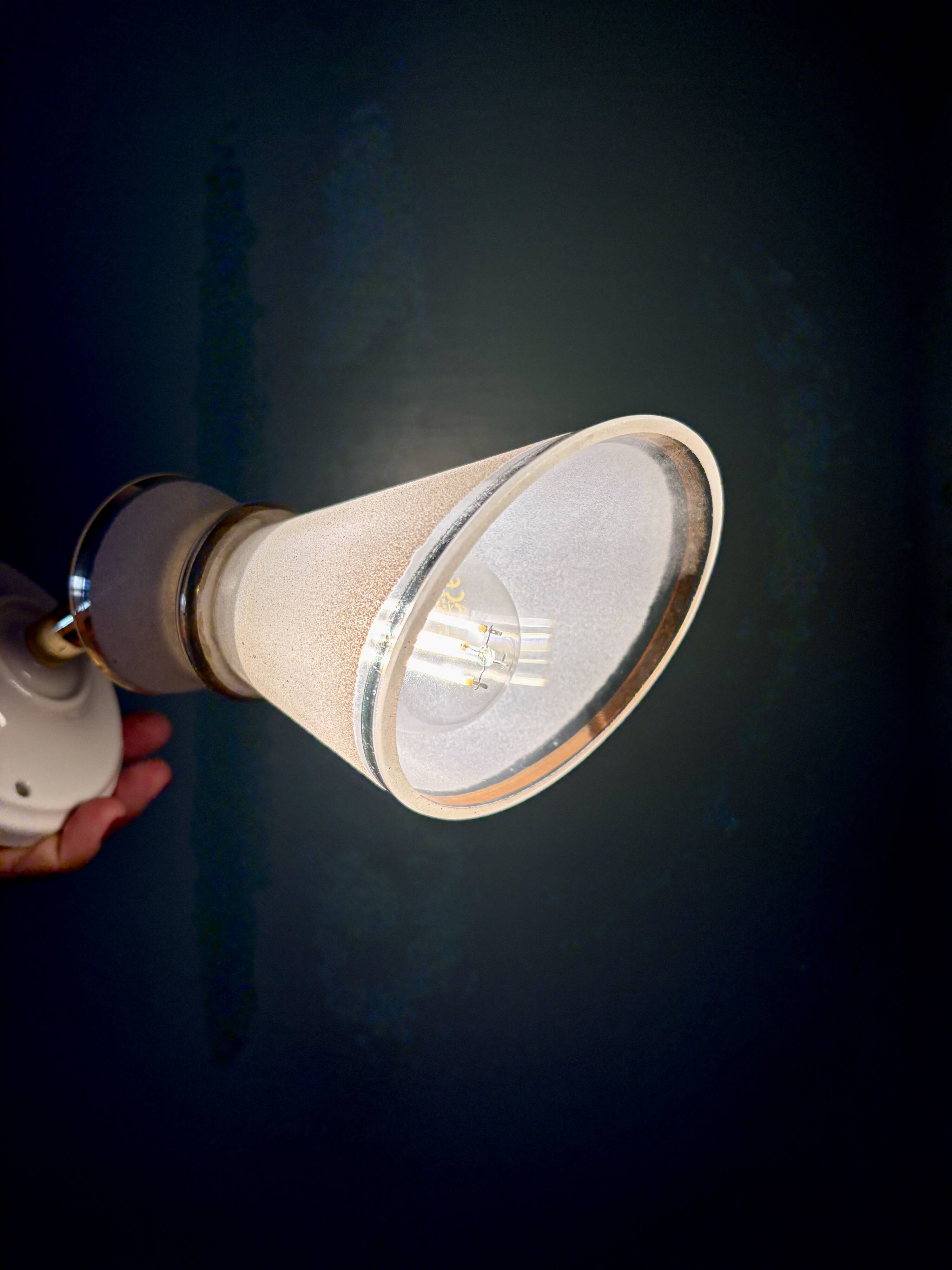 Vintage tulip wall light in white and gold frosted glass