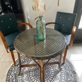 Rattan bistro table with glass top