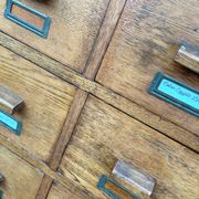 Large vintage workshop furniture with 30 drawers, antique haberdashery compartments.