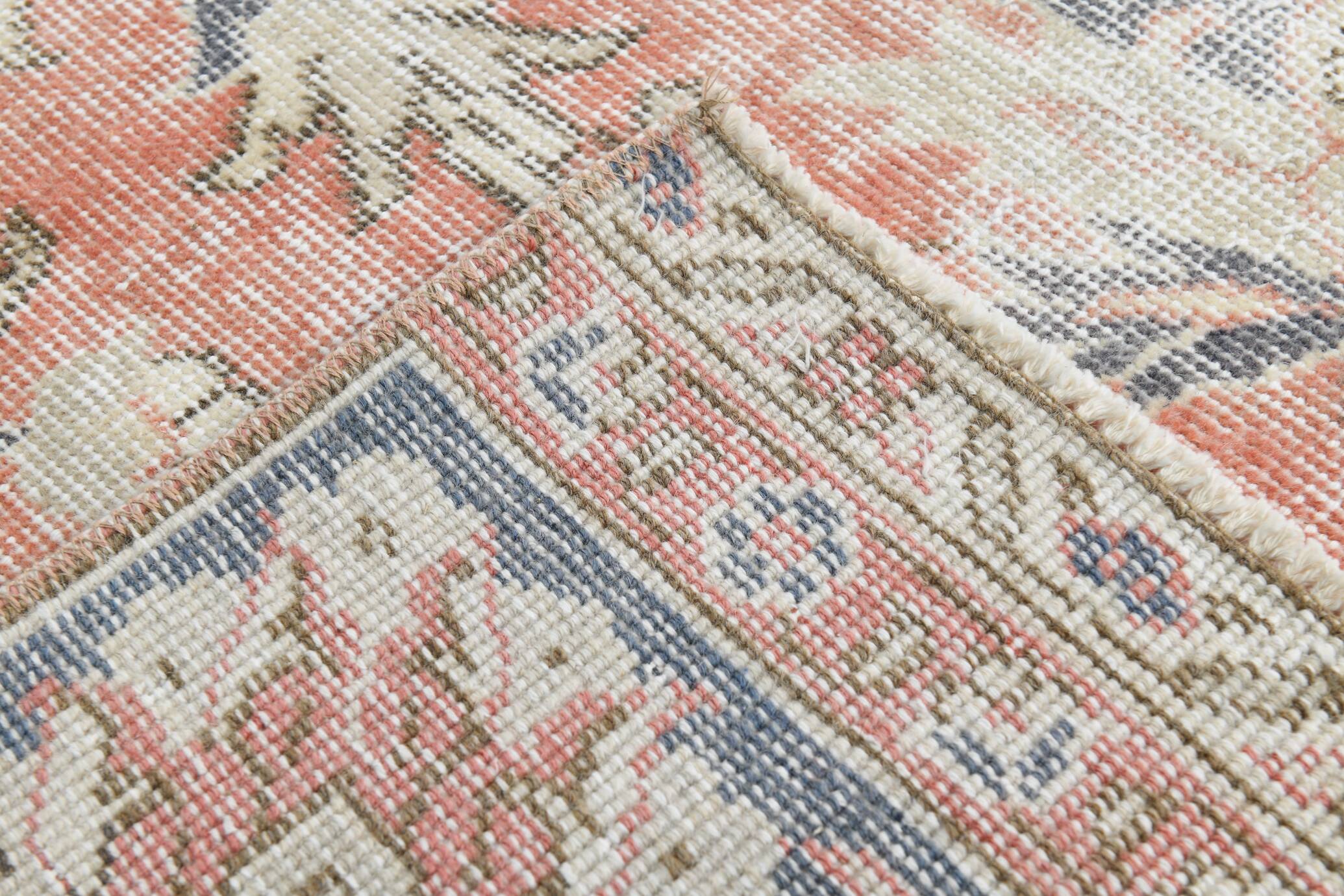 7x11 Salmon Pink & Blue Vintage Persian Rug, Large Floral Rustic Decor