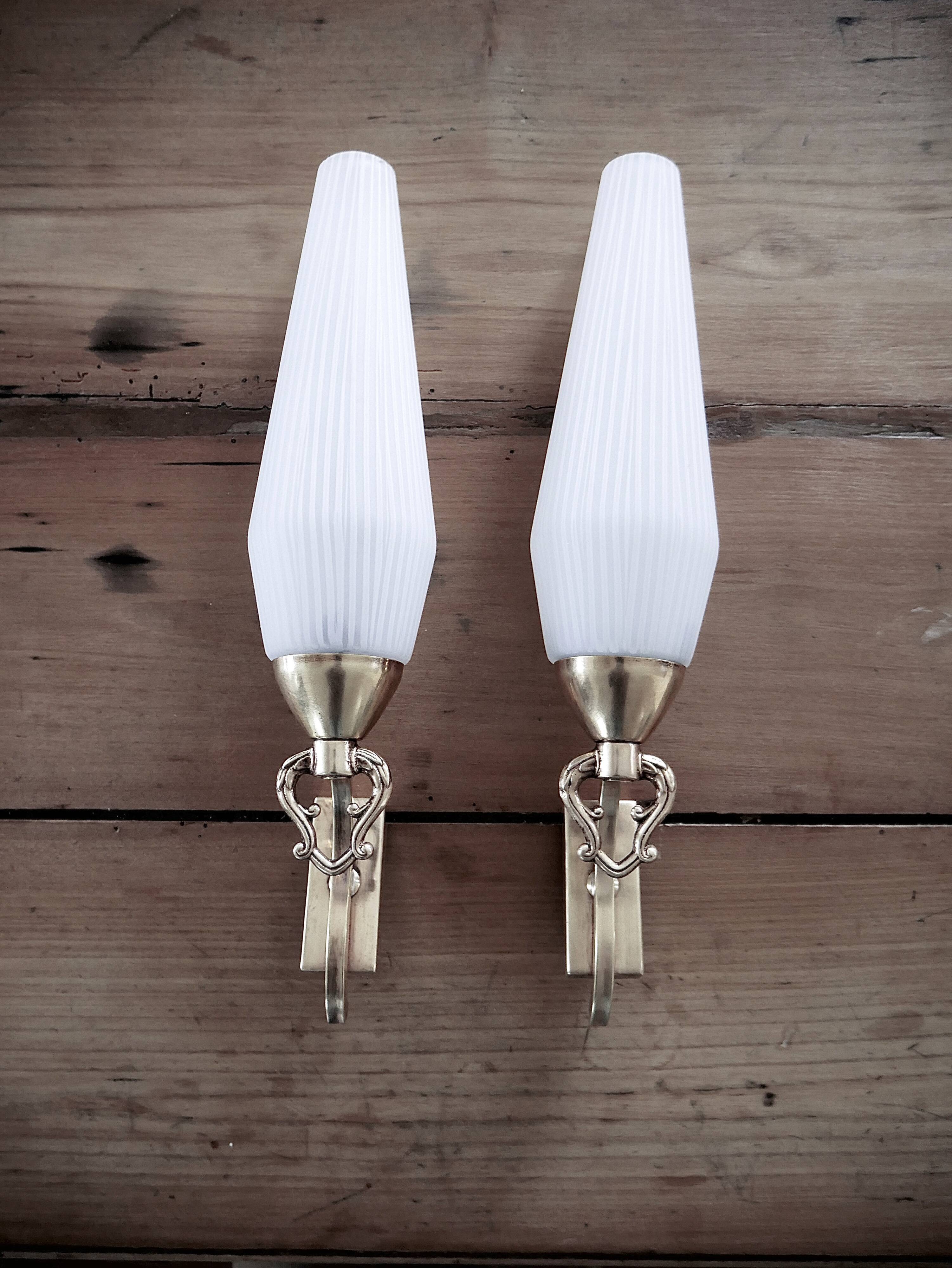 Pair opaque glass sconces