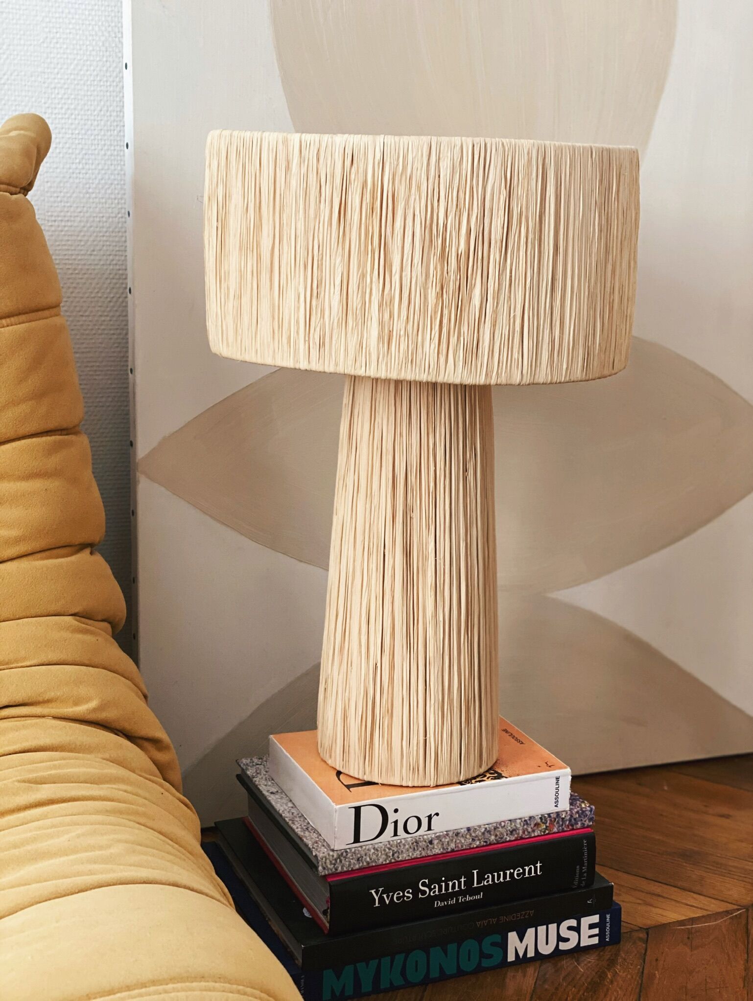Minimalist raffia bedside table lamp